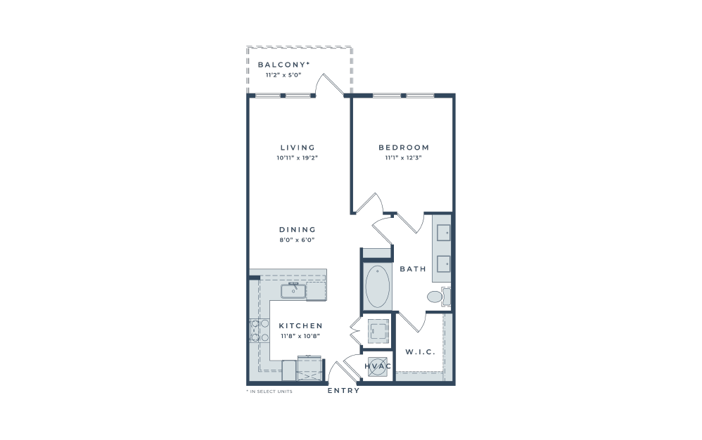 A3 - 1 bedroom floorplan layout with 1 bath and 676 square feet.